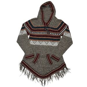Artesania "EDM" Women's Alpaca Wool Fringe Hem Hooded Sweater With Pockets SizeL